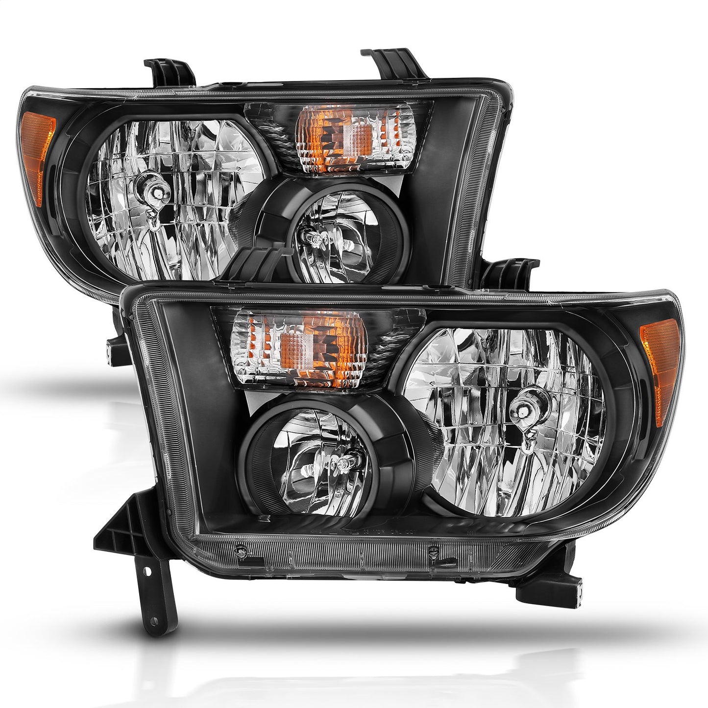 Anzo USA | Crystal Headlight Set Clear Lens Black w/Amber Housing Pair | Fits Tundra | 111436