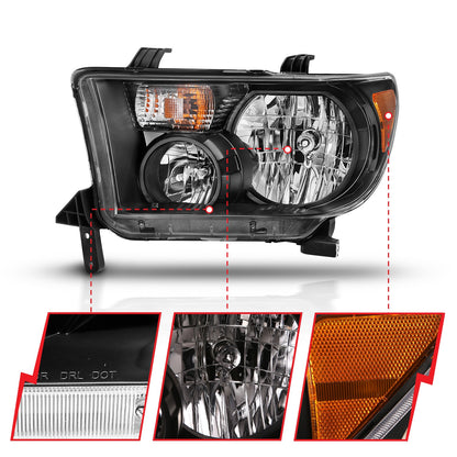 Anzo USA | Crystal Headlight Set Clear Lens Black w/Amber Housing Pair | Fits Tundra | 111436