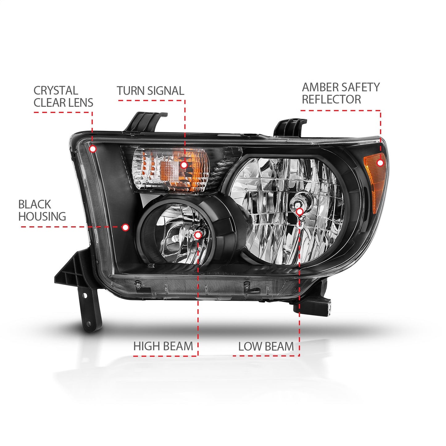 Anzo USA | Crystal Headlight Set Clear Lens Black w/Amber Housing Pair | Fits Tundra | 111436