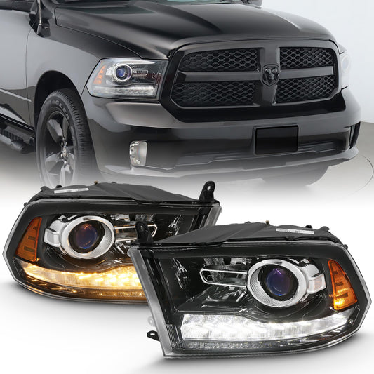 Anzo USA | Projector Headlight Set w/Halo Amber Lens Black Housing Pair w/Plank Style Switchback | Fits Ram 1500 | 111439