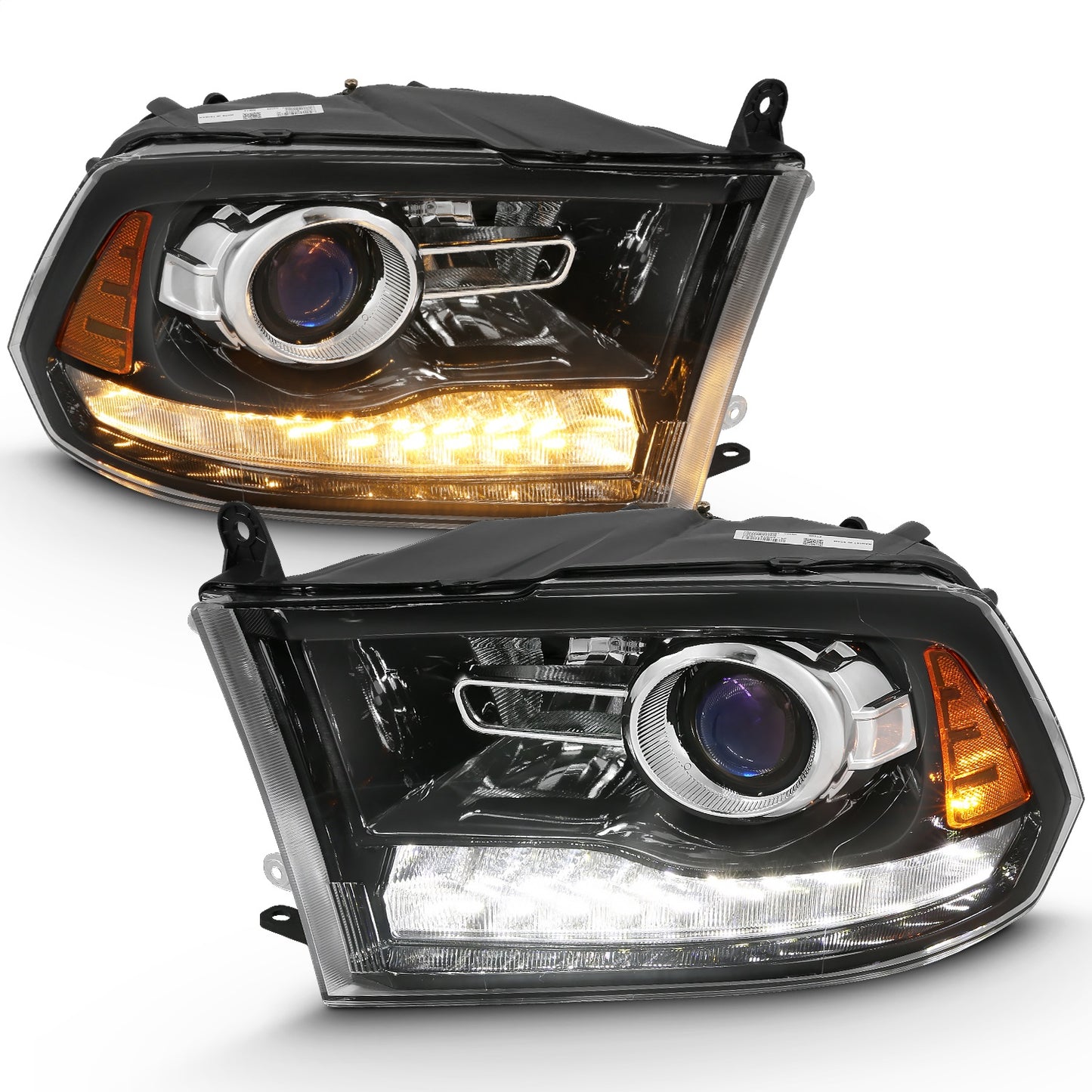 Anzo USA | Projector Headlight Set w/Halo Amber Lens Black Housing Pair w/Plank Style Switchback | Fits Ram 1500 | 111439