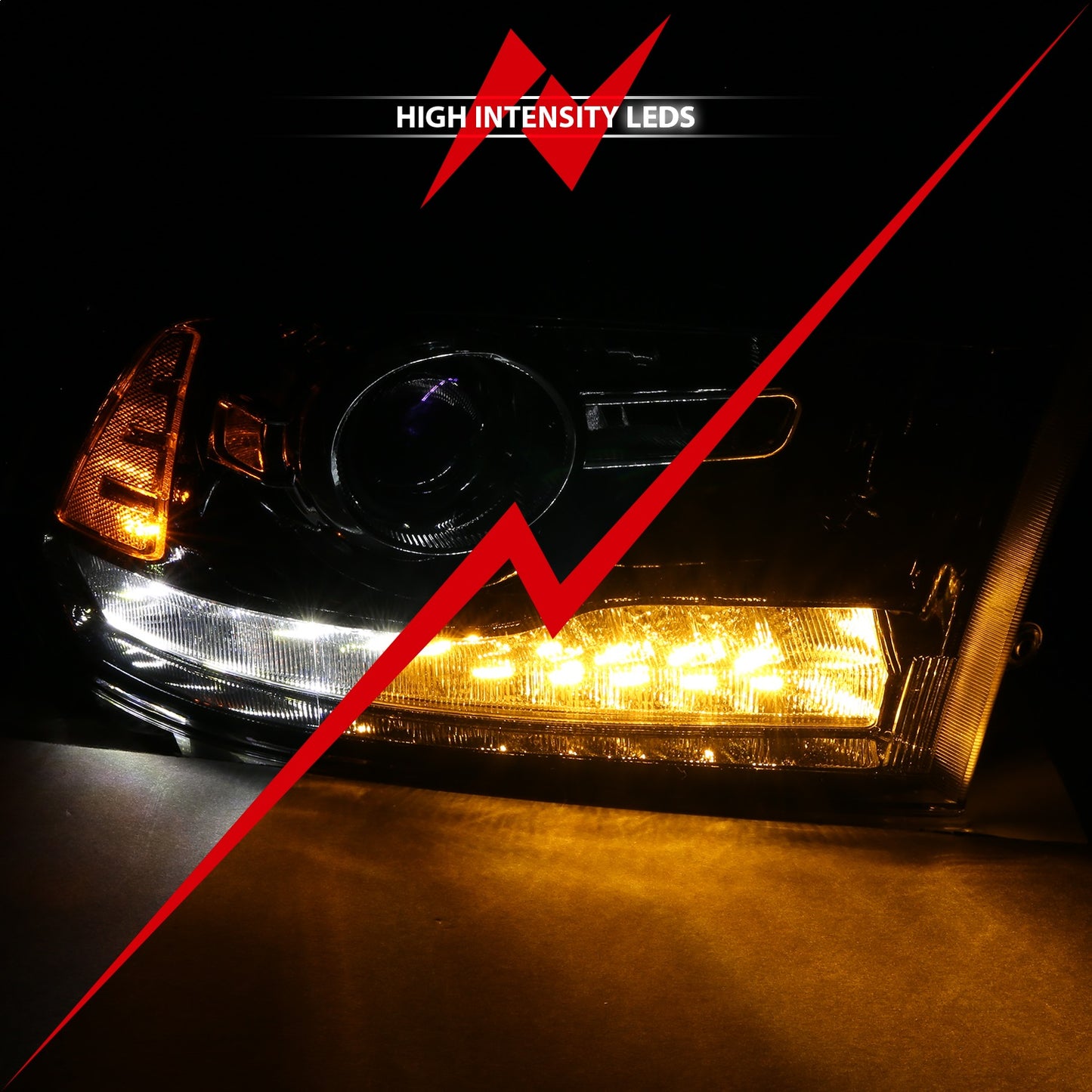 Anzo USA | Projector Headlight Set w/Halo Amber Lens Black Housing Pair w/Plank Style Switchback | Fits Ram 1500 | 111439