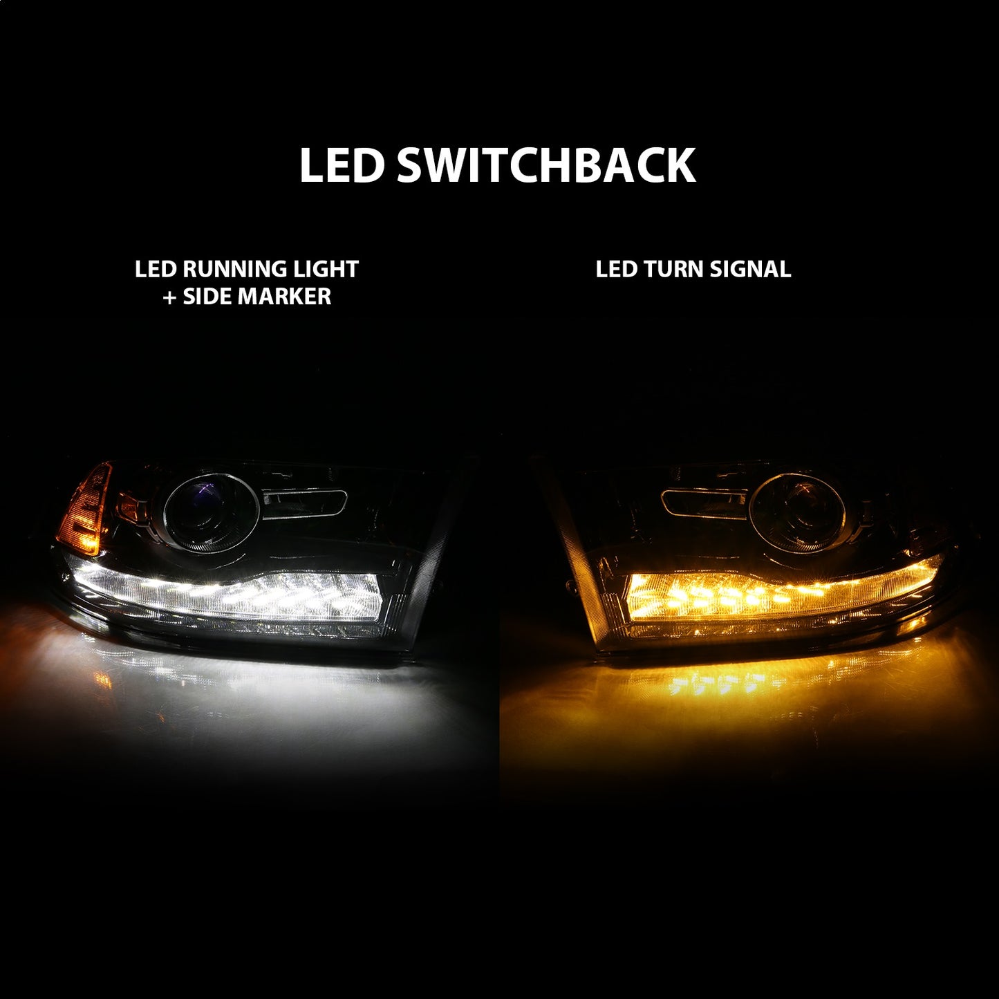Anzo USA | Projector Headlight Set w/Halo Amber Lens Black Housing Pair w/Plank Style Switchback | Fits Ram 1500 | 111439
