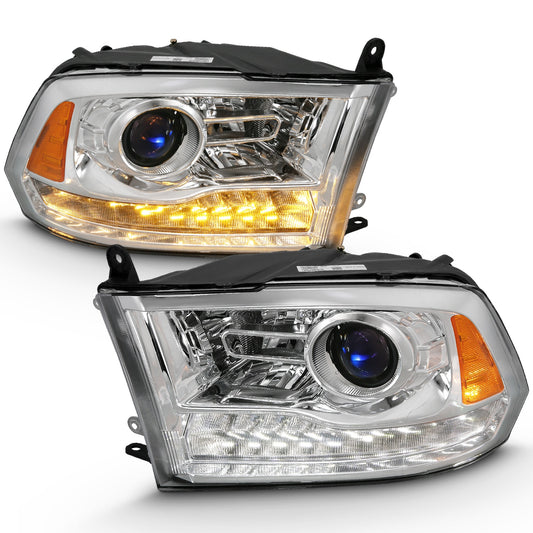 Anzo USA | Projector Headlight Set w/Halo Amber Lens Chrome Housing Pair w/Plank Style Switchback | Fits Ram 1500 | 111440