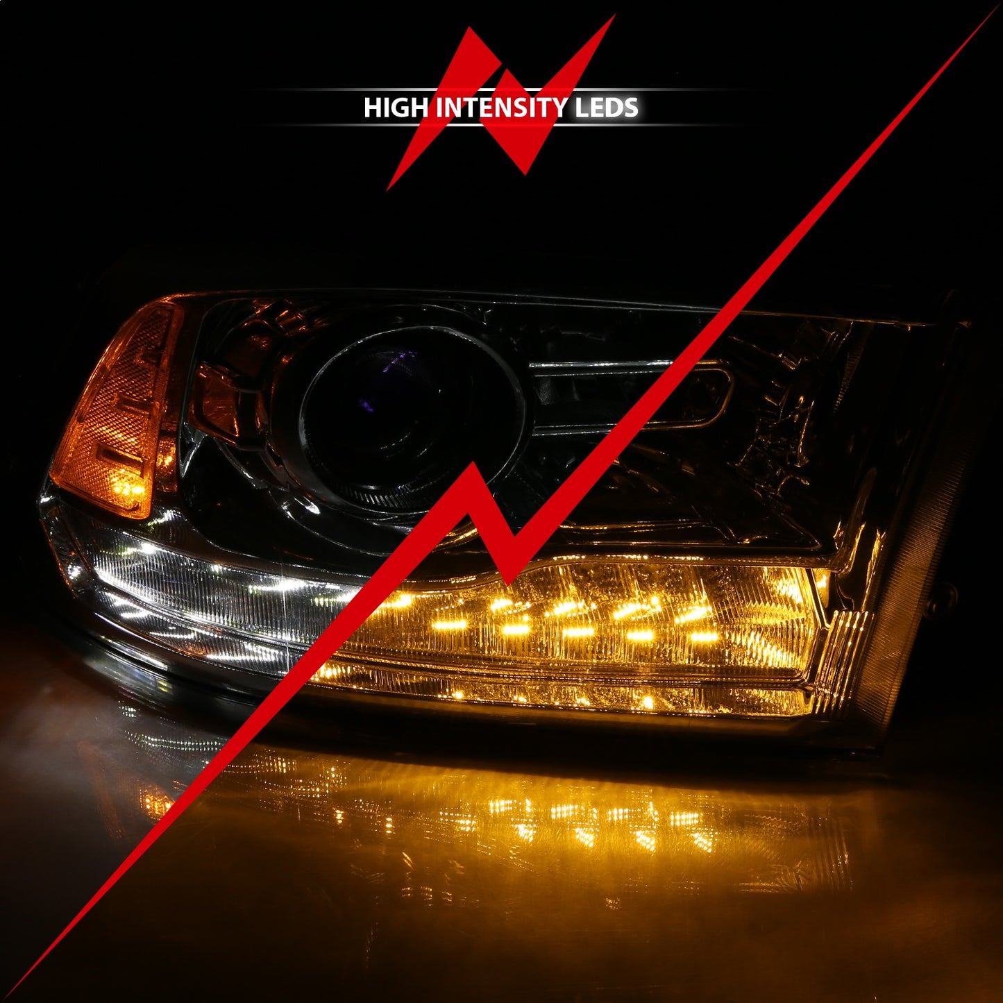 Anzo USA | Projector Headlight Set w/Halo Amber Lens Chrome Housing Pair w/Plank Style Switchback | Fits Ram 1500 | 111440