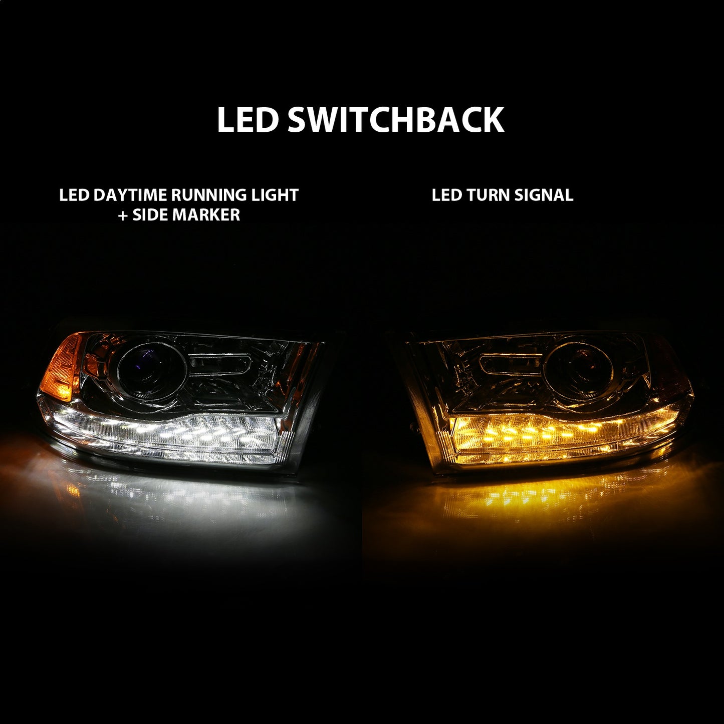 Anzo USA | Projector Headlight Set w/Halo Amber Lens Chrome Housing Pair w/Plank Style Switchback | Fits Ram 1500 | 111440