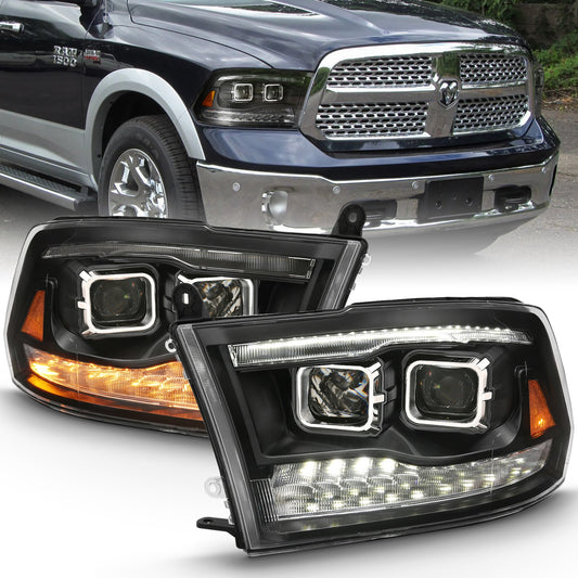 Anzo USA | Projector Headlight Set w/Switchback Black w/Amber Pair | Fits Ram 1500 | 111441