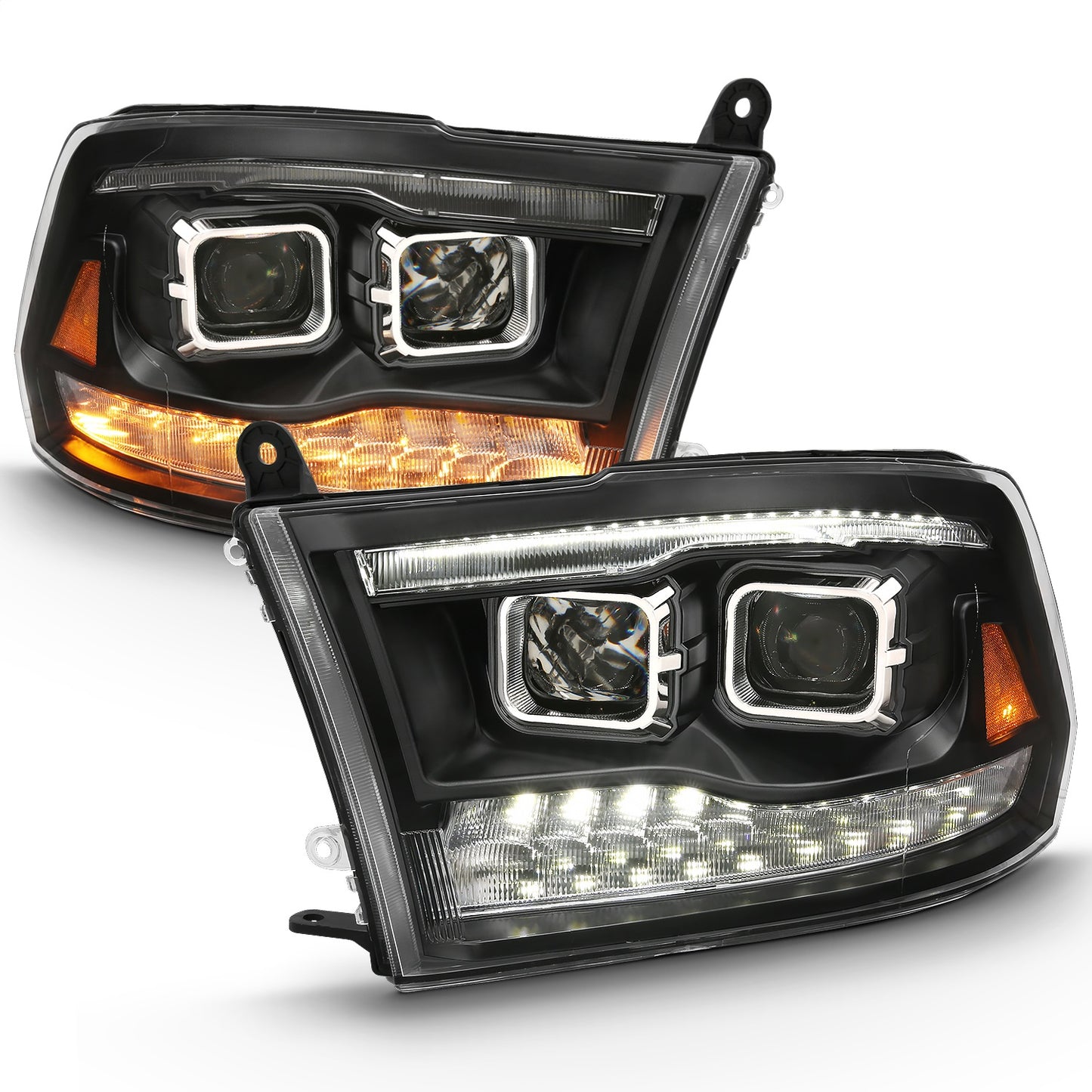 Anzo USA | Projector Headlight Set w/Switchback Black w/Amber Pair | Fits Ram 1500 | 111441