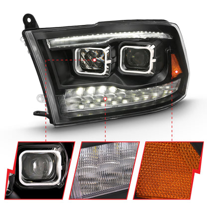 Anzo USA | Projector Headlight Set w/Switchback Black w/Amber Pair | Fits Ram 1500 | 111441