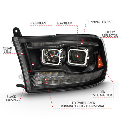 Anzo USA | Projector Headlight Set w/Switchback Black w/Amber Pair | Fits Ram 1500 | 111441