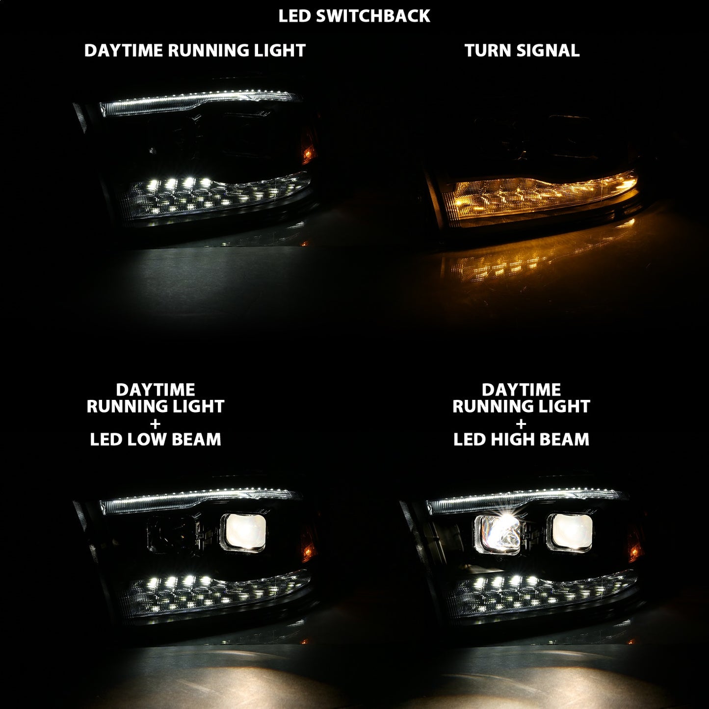 Anzo USA | Projector Headlight Set w/Switchback Black w/Amber Pair | Fits Ram 1500 | 111441