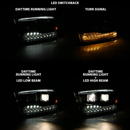 Anzo USA | Projector Headlight Set w/Switchback Black w/Amber Pair | Fits Ram 1500 | 111441
