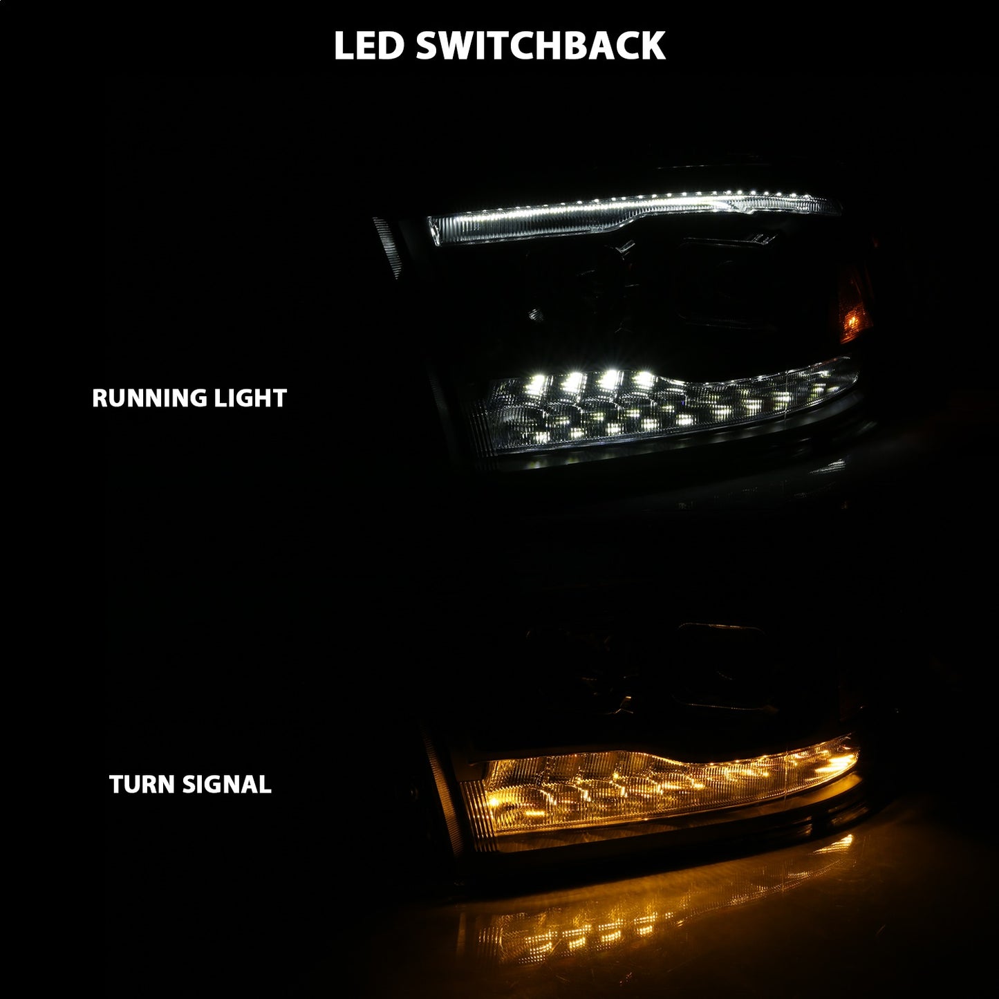 Anzo USA | Projector Headlight Set w/Switchback Black w/Amber Pair | Fits Ram 1500 | 111441
