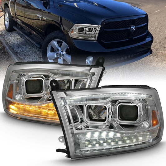 Anzo USA | Projector Headlight Set w/Switchback Chrome w/Amber Pair | Fits Ram 1500 | 111442