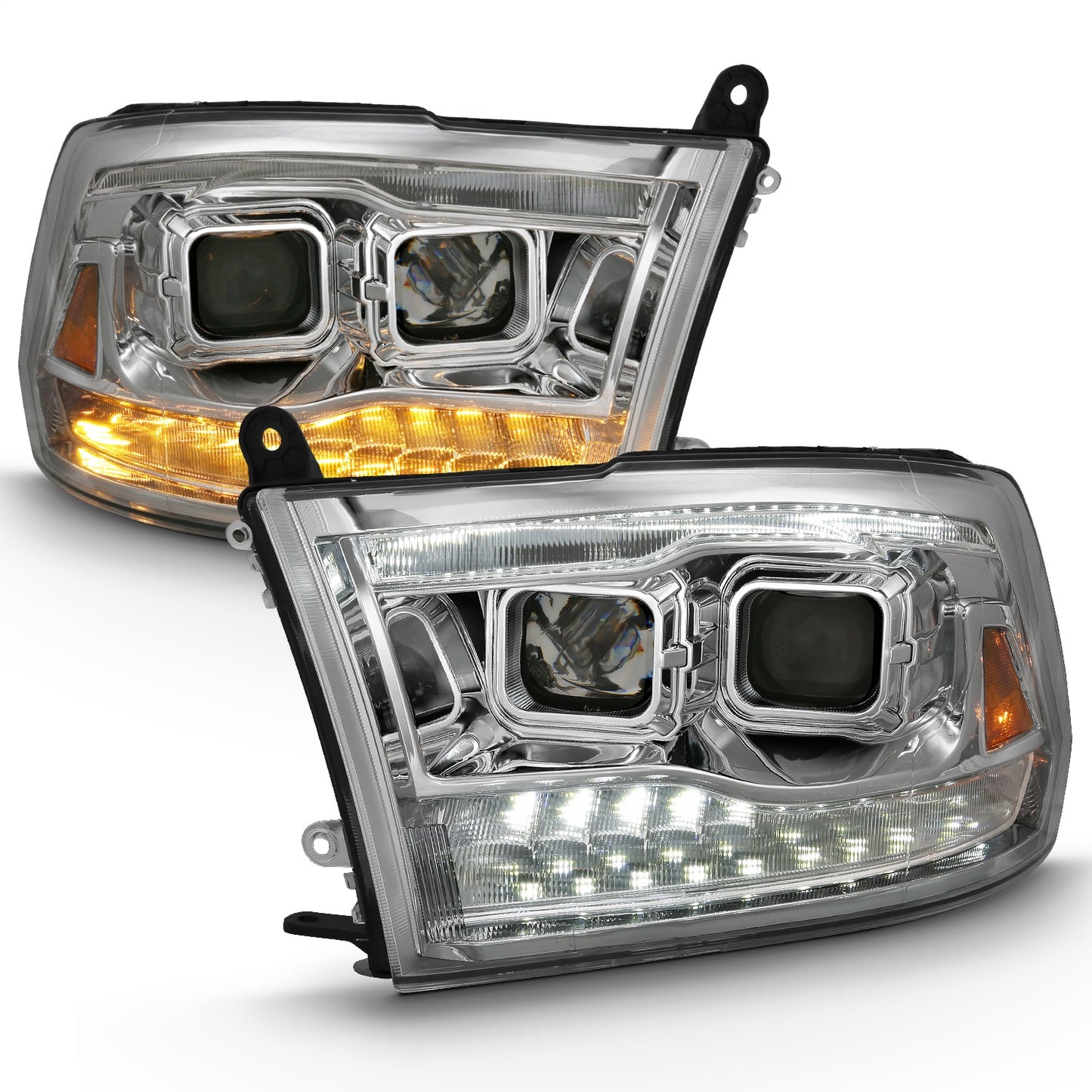 Anzo USA | Projector Headlight Set w/Switchback Chrome w/Amber Pair | Fits Ram 1500 | 111442