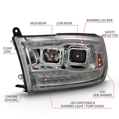 Anzo USA | Projector Headlight Set w/Switchback Chrome w/Amber Pair | Fits Ram 1500 | 111442