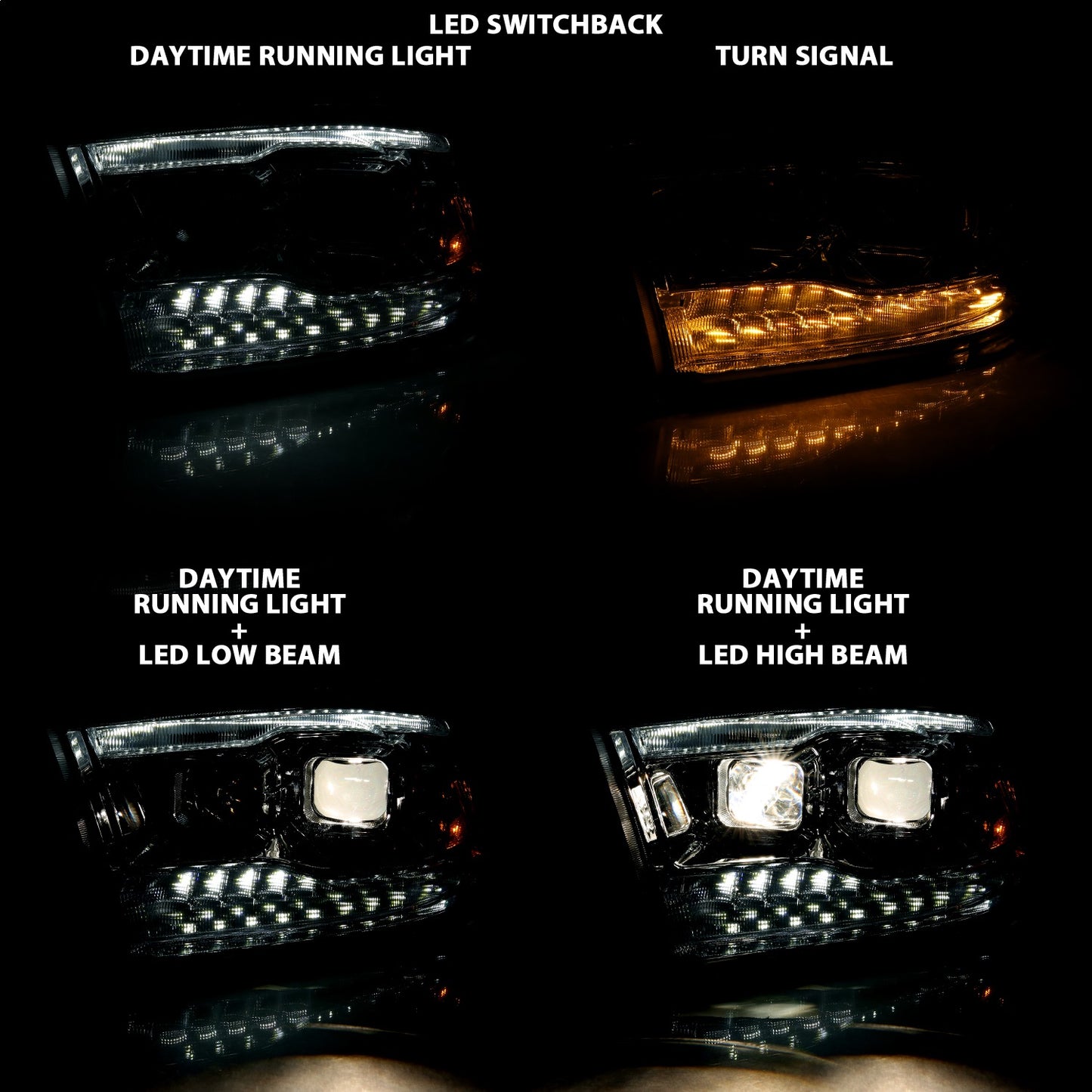 Anzo USA | Projector Headlight Set w/Switchback Chrome w/Amber Pair | Fits Ram 1500 | 111442