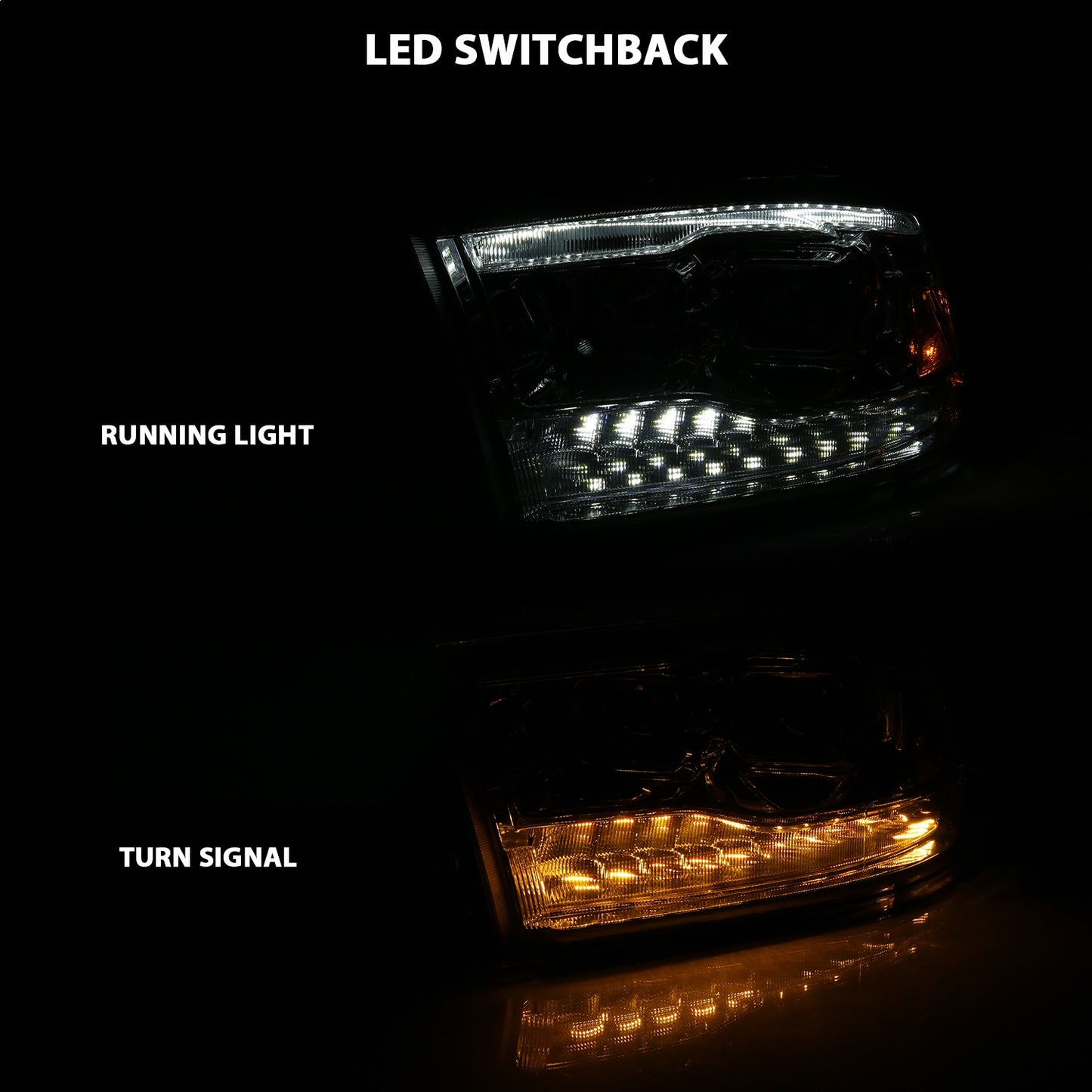 Anzo USA | Projector Headlight Set w/Switchback Chrome w/Amber Pair | Fits Ram 1500 | 111442