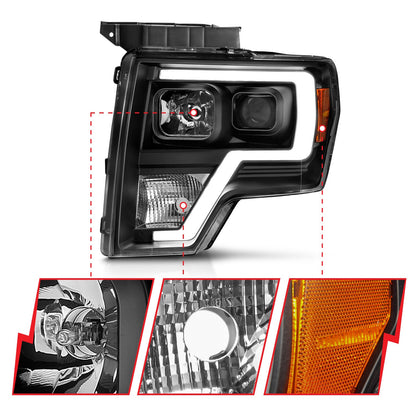 Anzo USA | Projector Headlight Set Light Bar H.L. Black Amber Pair | Fits F-150 | 111443