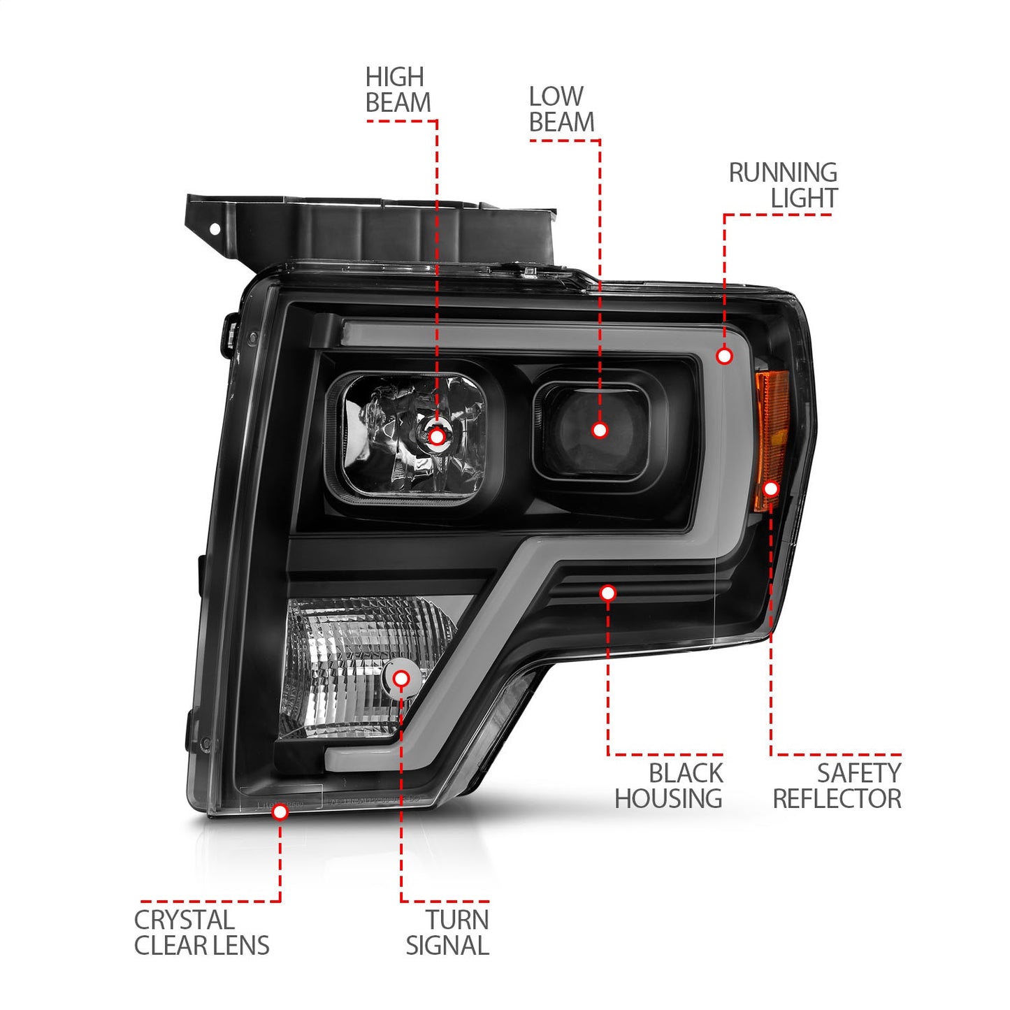 Anzo USA | Projector Headlight Set Light Bar H.L. Black Amber Pair | Fits F-150 | 111443