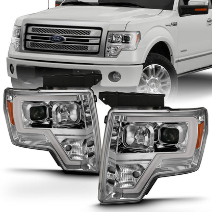 Anzo USA | Projector Headlight Set Clear Lens Chrome w/Amber Housing Pair w/Plank Style Design | Fits F-150 | 111444