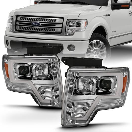 Anzo USA | Projector Headlight Set Clear Lens Chrome w/Amber Housing Pair w/Plank Style Design | Fits F-150 | 111444