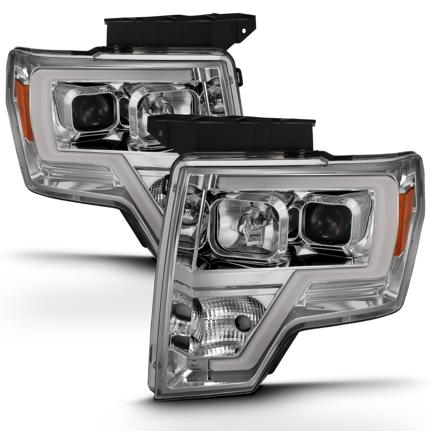 Anzo USA | Projector Headlight Set Clear Lens Chrome w/Amber Housing Pair w/Plank Style Design | Fits F-150 | 111444
