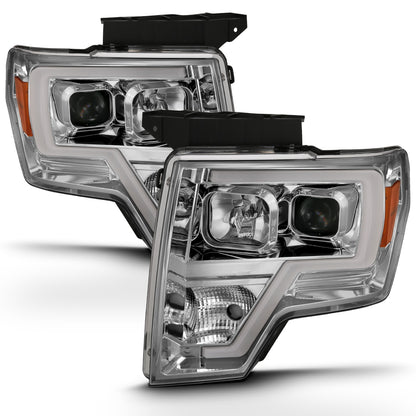 Anzo USA | Projector Headlight Set Clear Lens Chrome w/Amber Housing Pair w/Plank Style Design | Fits F-150 | 111444