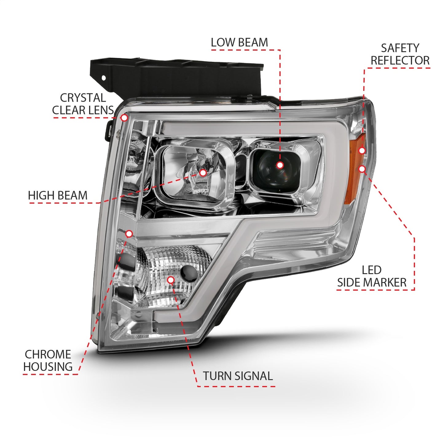 Anzo USA | Projector Headlight Set Clear Lens Chrome w/Amber Housing Pair w/Plank Style Design | Fits F-150 | 111444