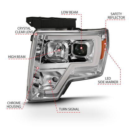 Anzo USA | Projector Headlight Set Clear Lens Chrome w/Amber Housing Pair w/Plank Style Design | Fits F-150 | 111444