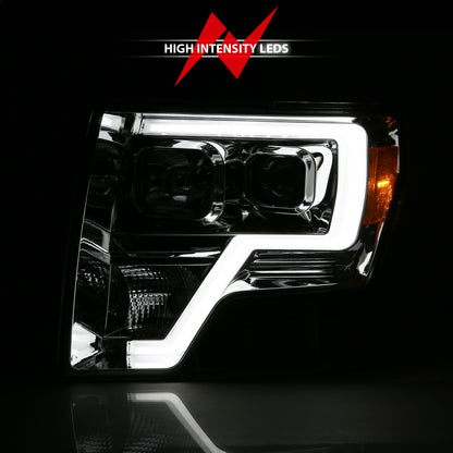 Anzo USA | Projector Headlight Set Clear Lens Chrome w/Amber Housing Pair w/Plank Style Design | Fits F-150 | 111444