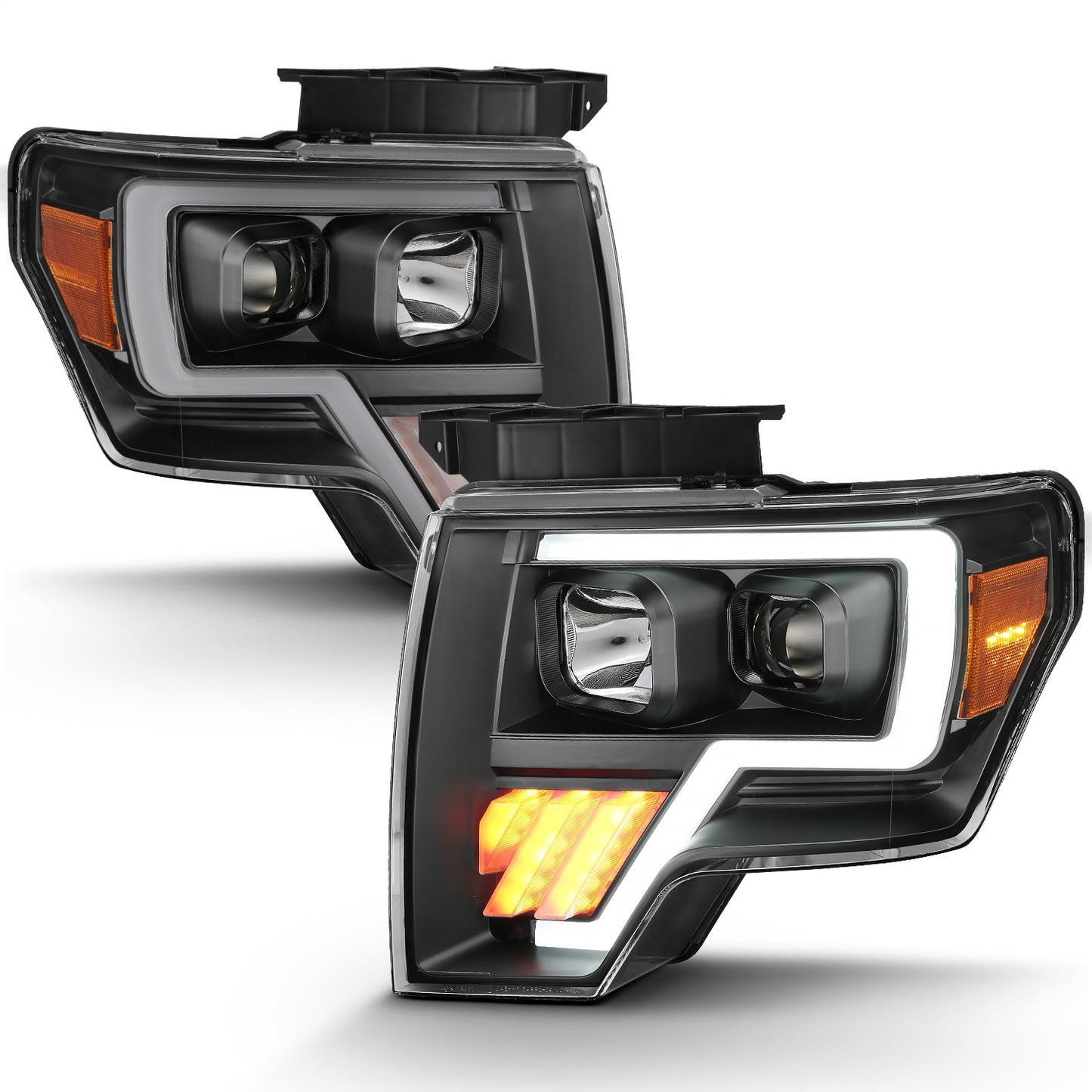 Anzo USA | Projector Headlight Set Light Bar G4 H.L. Black Amber Pair | Fits F-150 | 111445