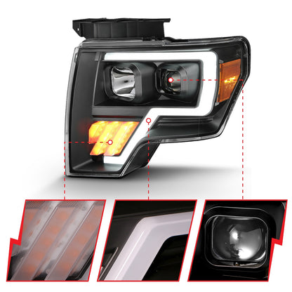 Anzo USA | Projector Headlight Set Light Bar G4 H.L. Black Amber Pair | Fits F-150 | 111445