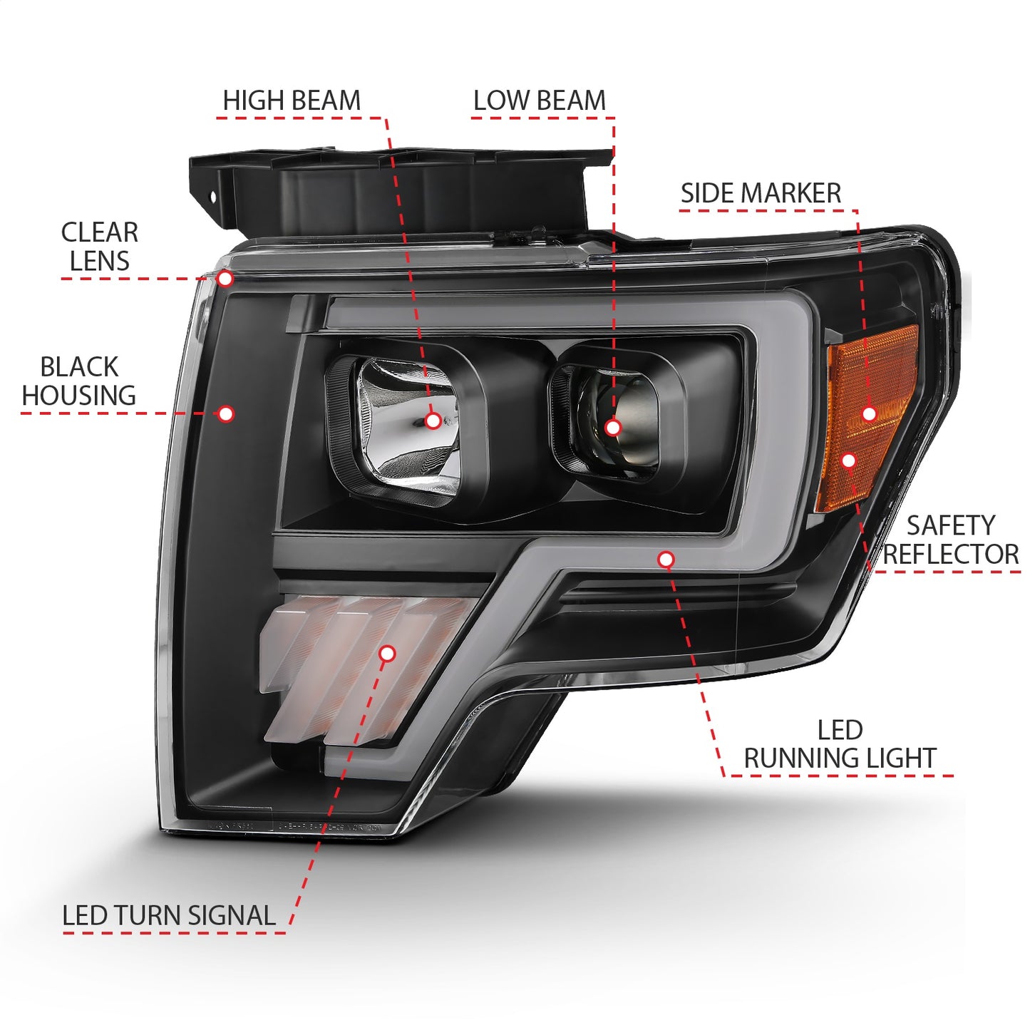 Anzo USA | Projector Headlight Set Light Bar G4 H.L. Black Amber Pair | Fits F-150 | 111445