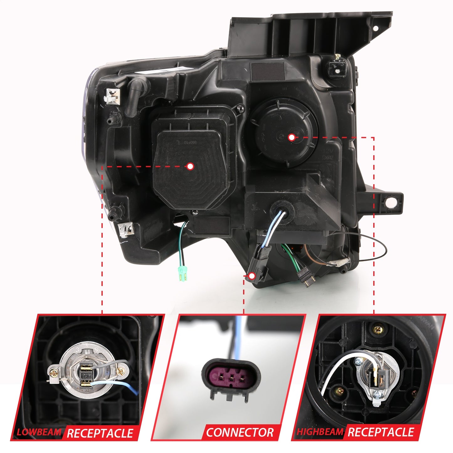 Anzo USA | Projector Headlight Set Light Bar G4 H.L. Black Amber Pair | Fits F-150 | 111445