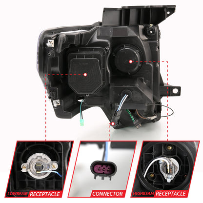 Anzo USA | Projector Headlight Set Light Bar G4 H.L. Black Amber Pair | Fits F-150 | 111445