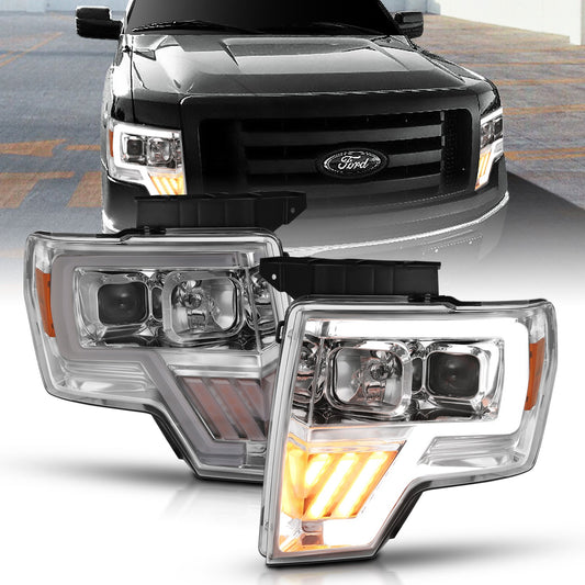 Anzo USA | Projector Headlight Set Clear Lens Chrome w/Amber Housing Pair | Fits F-150 | 111446