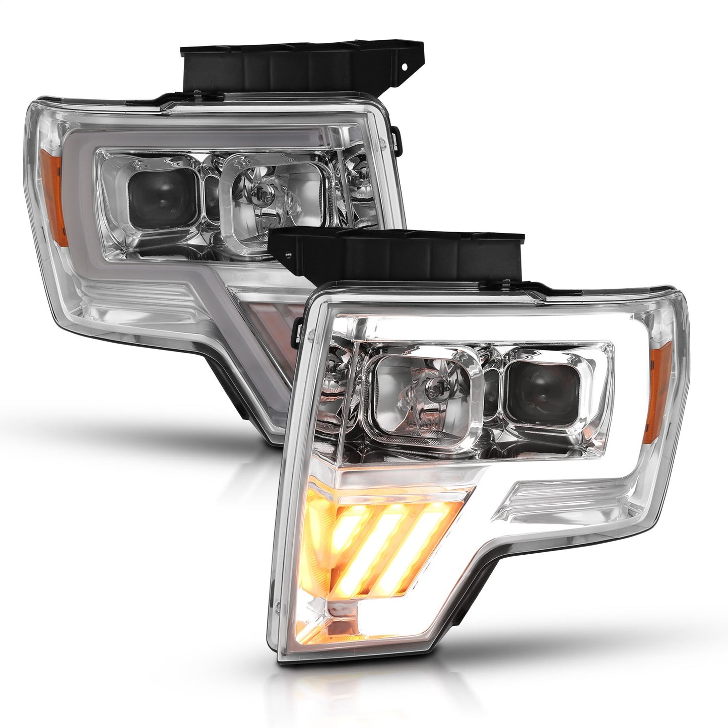 Anzo USA | Projector Headlight Set Clear Lens Chrome w/Amber Housing Pair | Fits F-150 | 111446