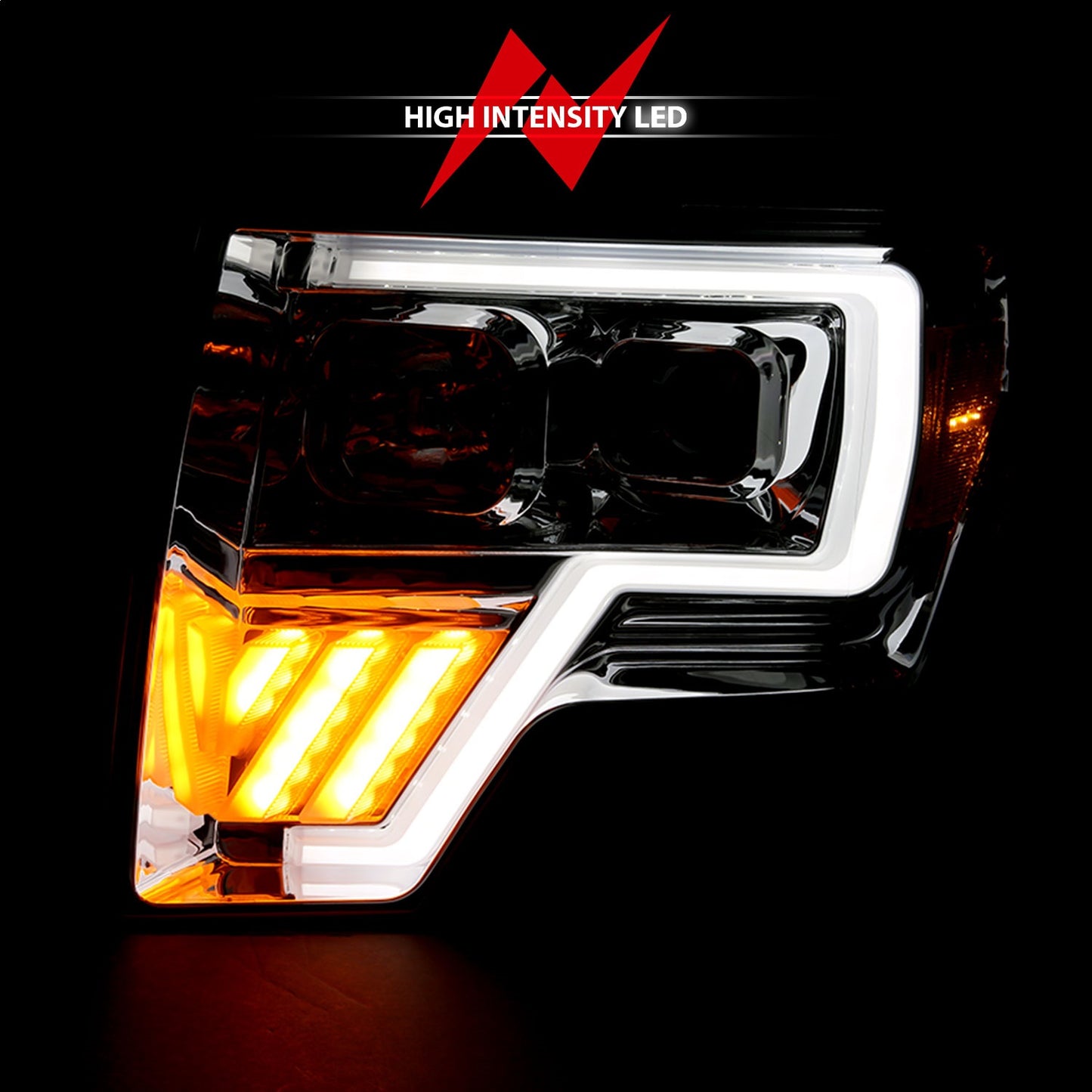 Anzo USA | Projector Headlight Set Clear Lens Chrome w/Amber Housing Pair | Fits F-150 | 111446