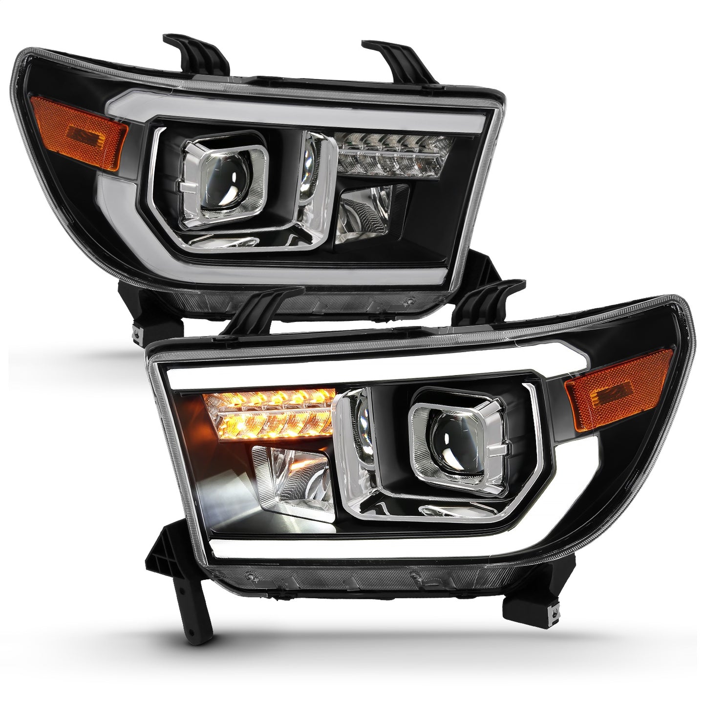Anzo USA | Projector Headlight Set Light Bar H.L w/Black Amber Lens w/Halogen Bulb | Fits Tundra | 111447