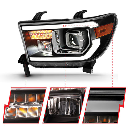 Anzo USA | Projector Headlight Set Light Bar H.L w/Black Amber Lens w/Halogen Bulb | Fits Tundra | 111447
