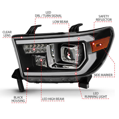 Anzo USA | Projector Headlight Set Light Bar H.L w/Black Amber Lens w/Halogen Bulb | Fits Tundra | 111447