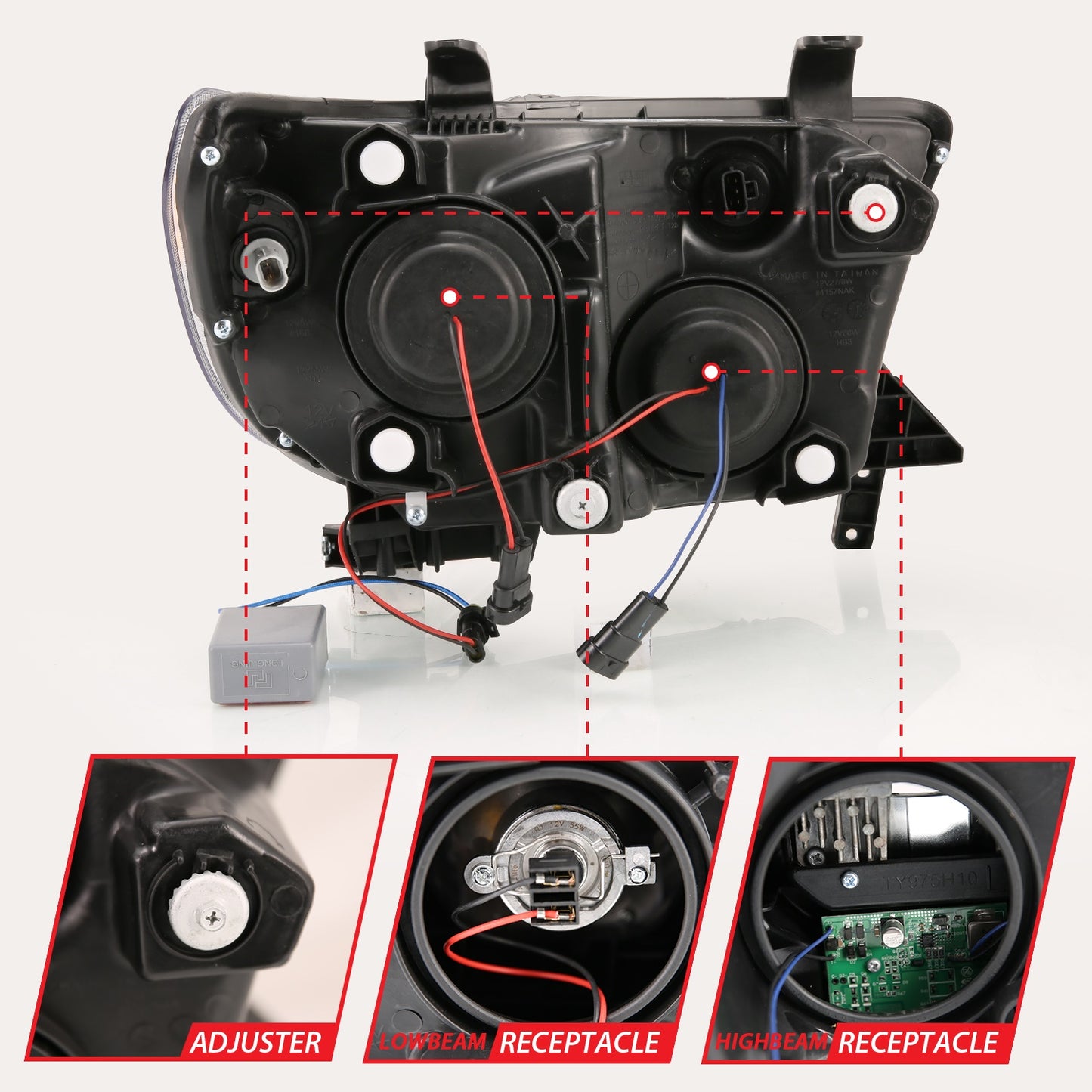 Anzo USA | Projector Headlight Set Light Bar H.L w/Black Amber Lens w/Halogen Bulb | Fits Tundra | 111447