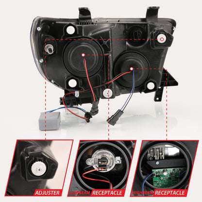 Anzo USA | Projector Headlight Set Light Bar H.L w/Black Amber Lens w/Halogen Bulb | Fits Tundra | 111447