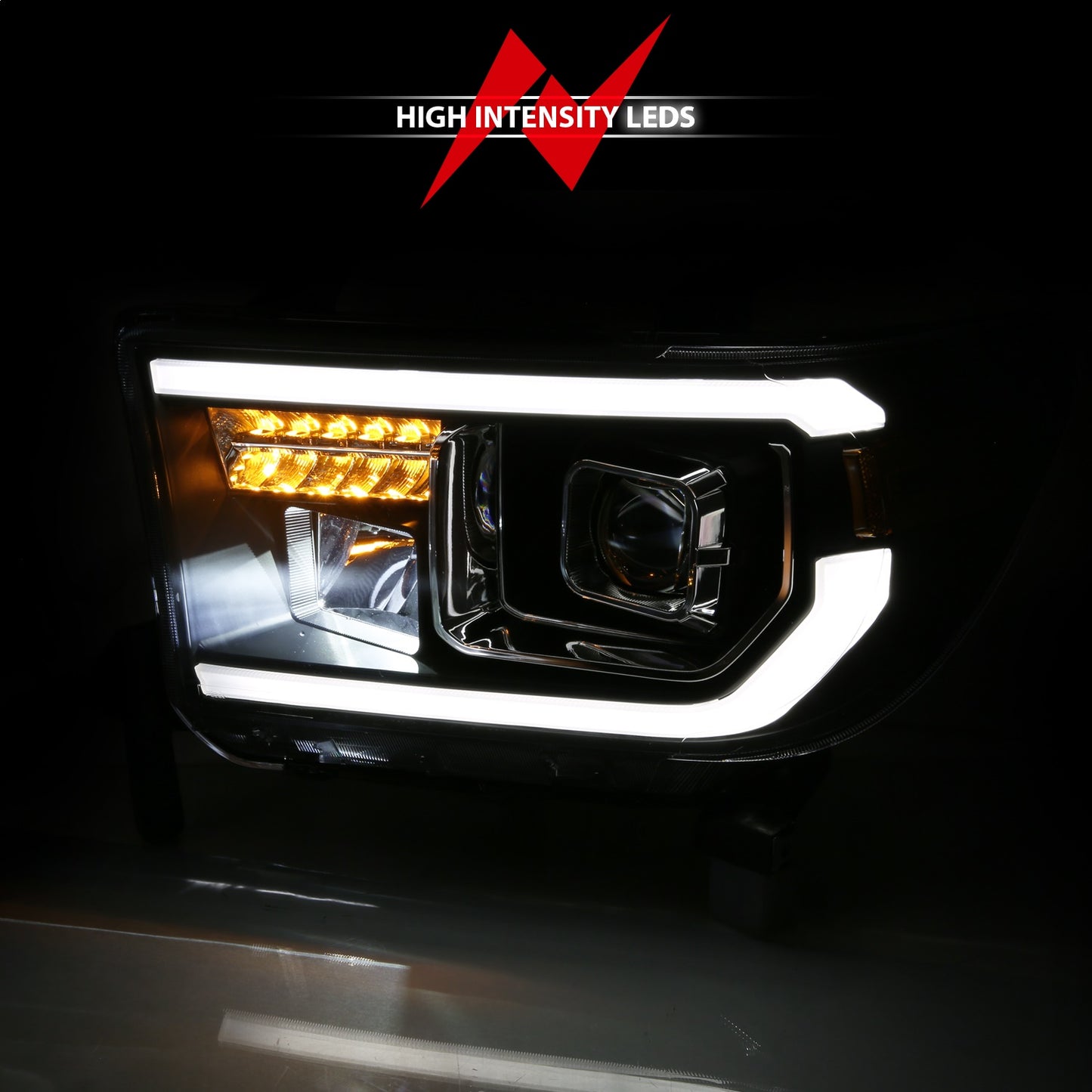 Anzo USA | Projector Headlight Set Light Bar H.L w/Black Amber Lens w/Halogen Bulb | Fits Tundra | 111447