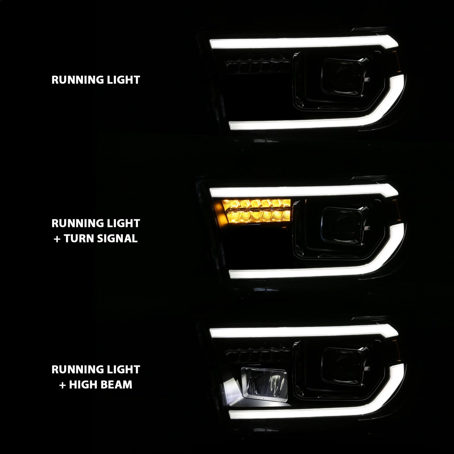 Anzo USA | Projector Headlight Set Light Bar H.L w/Black Amber Lens w/Halogen Bulb | Fits Tundra | 111447
