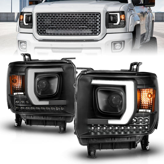 Anzo USA | Projector Headlight Set Plank Style Headlight Black w/DRL Pair | Fits Sierra 1500 | 111450
