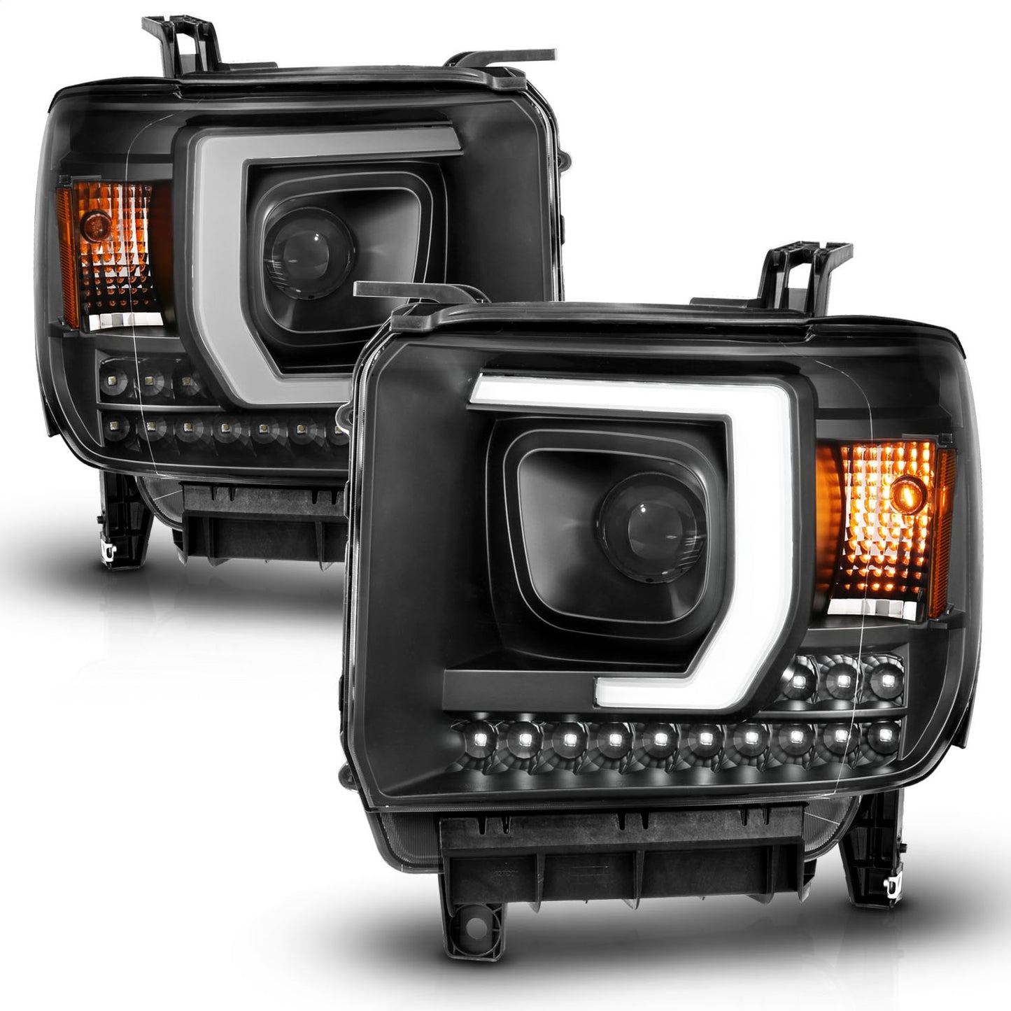 Anzo USA | Projector Headlight Set Plank Style Headlight Black w/DRL Pair | Fits Sierra 1500 | 111450