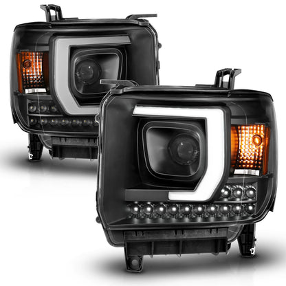 Anzo USA | Projector Headlight Set Plank Style Headlight Black w/DRL Pair | Fits Sierra 1500 | 111450