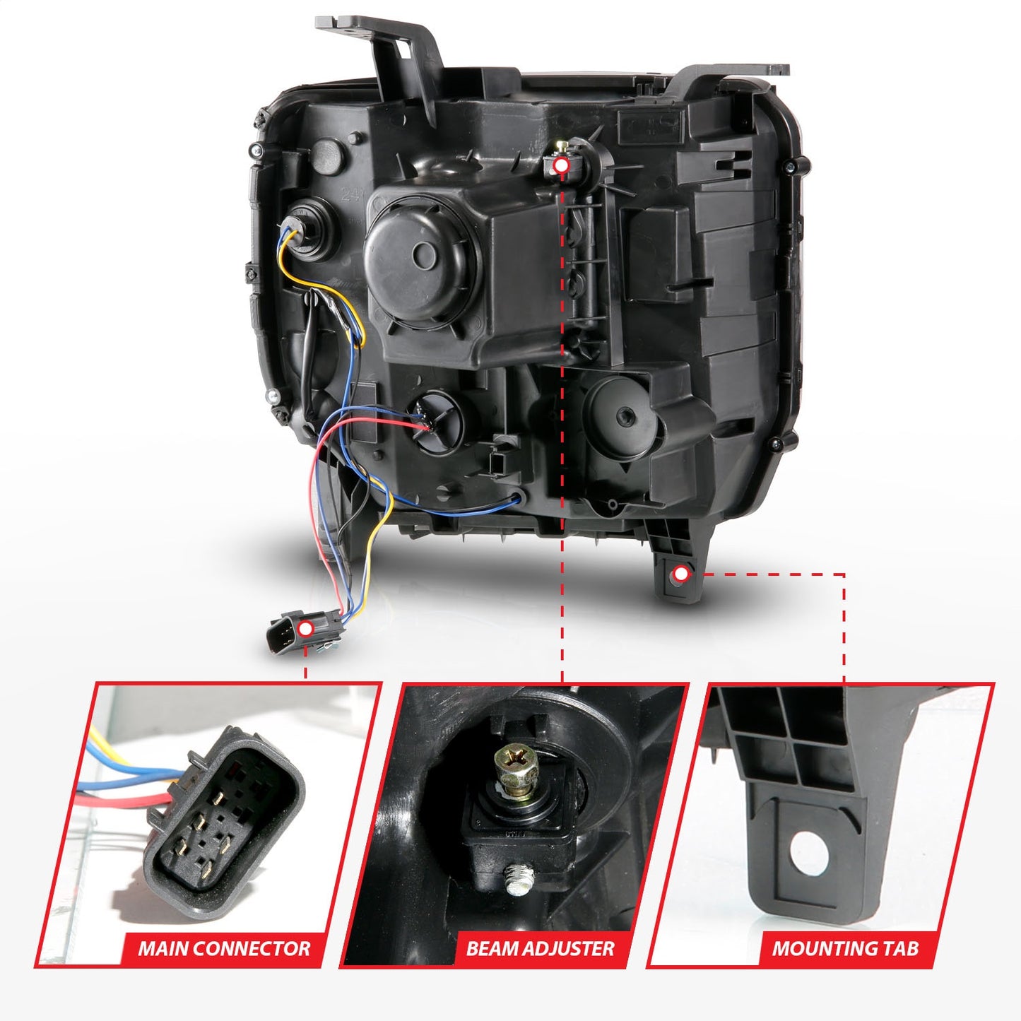 Anzo USA | Projector Headlight Set Plank Style Headlight Black w/DRL Pair | Fits Sierra 1500 | 111450